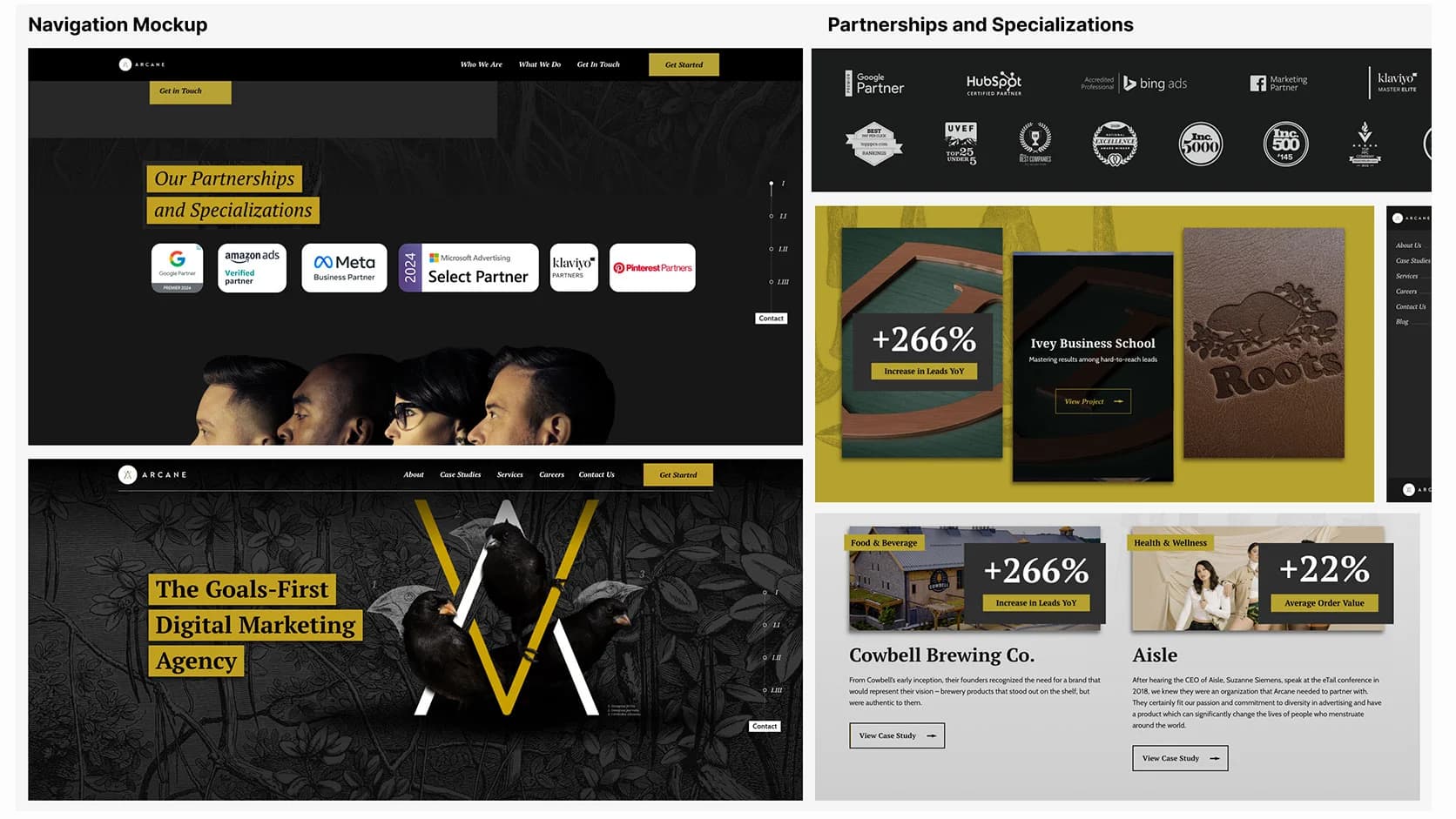 Multiple images of Arcane website components