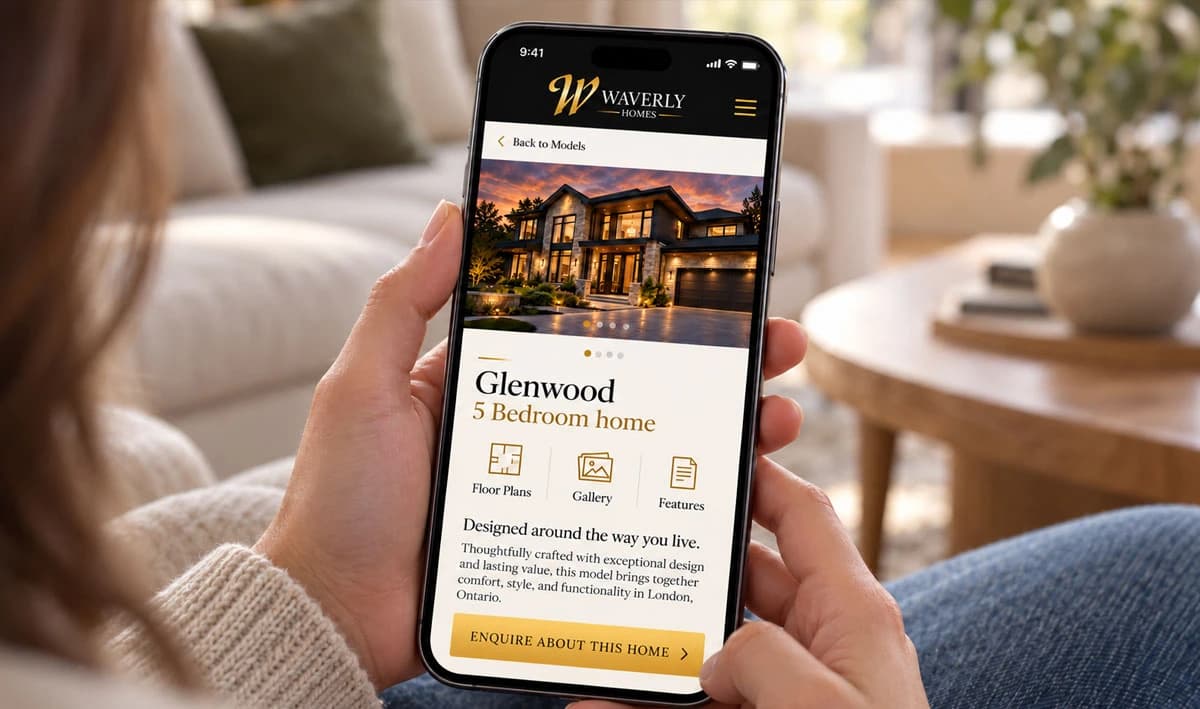 Waverly Homes website concept featuring residential architecture